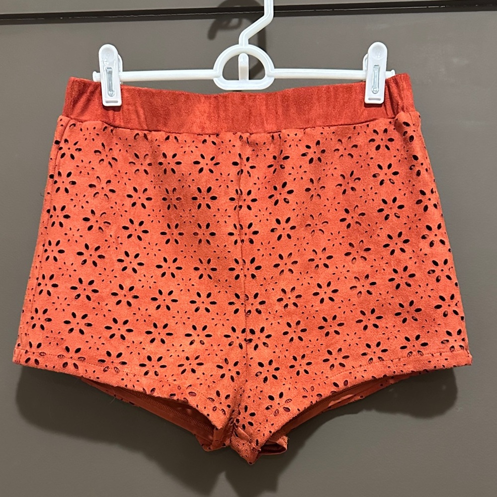 MEDIUM Forever 21 High Waist Eyelet Shorts in Orange